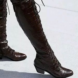 Jeffrey Campbell free people Joe boot brown croc 8